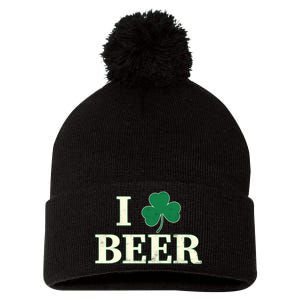 I Love Beer Shamrock  Pom Pom 12in Knit Beanie