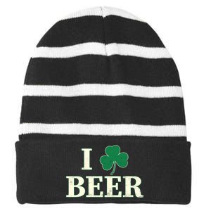 I Love Beer Shamrock  Striped Beanie with Solid Band