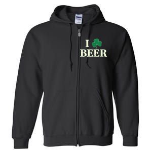 I Love Beer Shamrock  Full Zip Hoodie