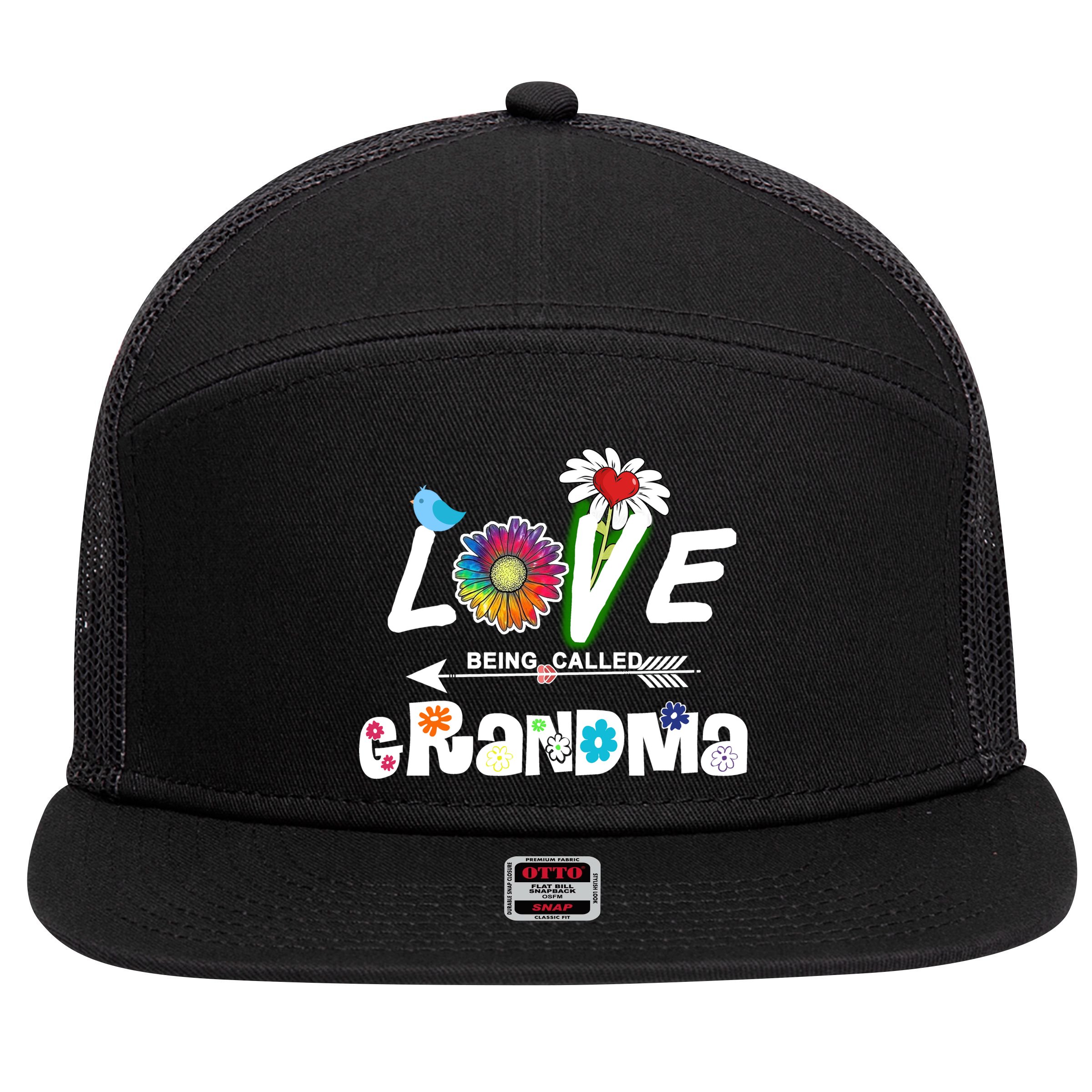 I Love Being Called Grandma Floral 7 Panel Mesh Trucker Snapback Hat