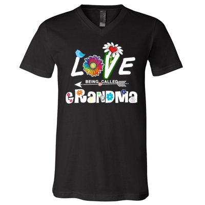 I Love Being Called Grandma Floral V-Neck T-Shirt