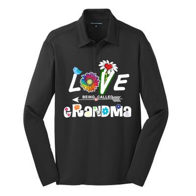 I Love Being Called Grandma Floral Silk Touch Performance Long Sleeve Polo