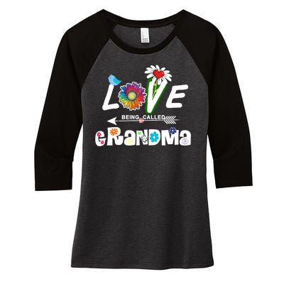 I Love Being Called Grandma Floral Women's Tri-Blend 3/4-Sleeve Raglan Shirt