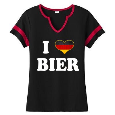 I Love Bier Octoberfest Beer Drinking Germany Flag Ladies Halftime Notch Neck Tee