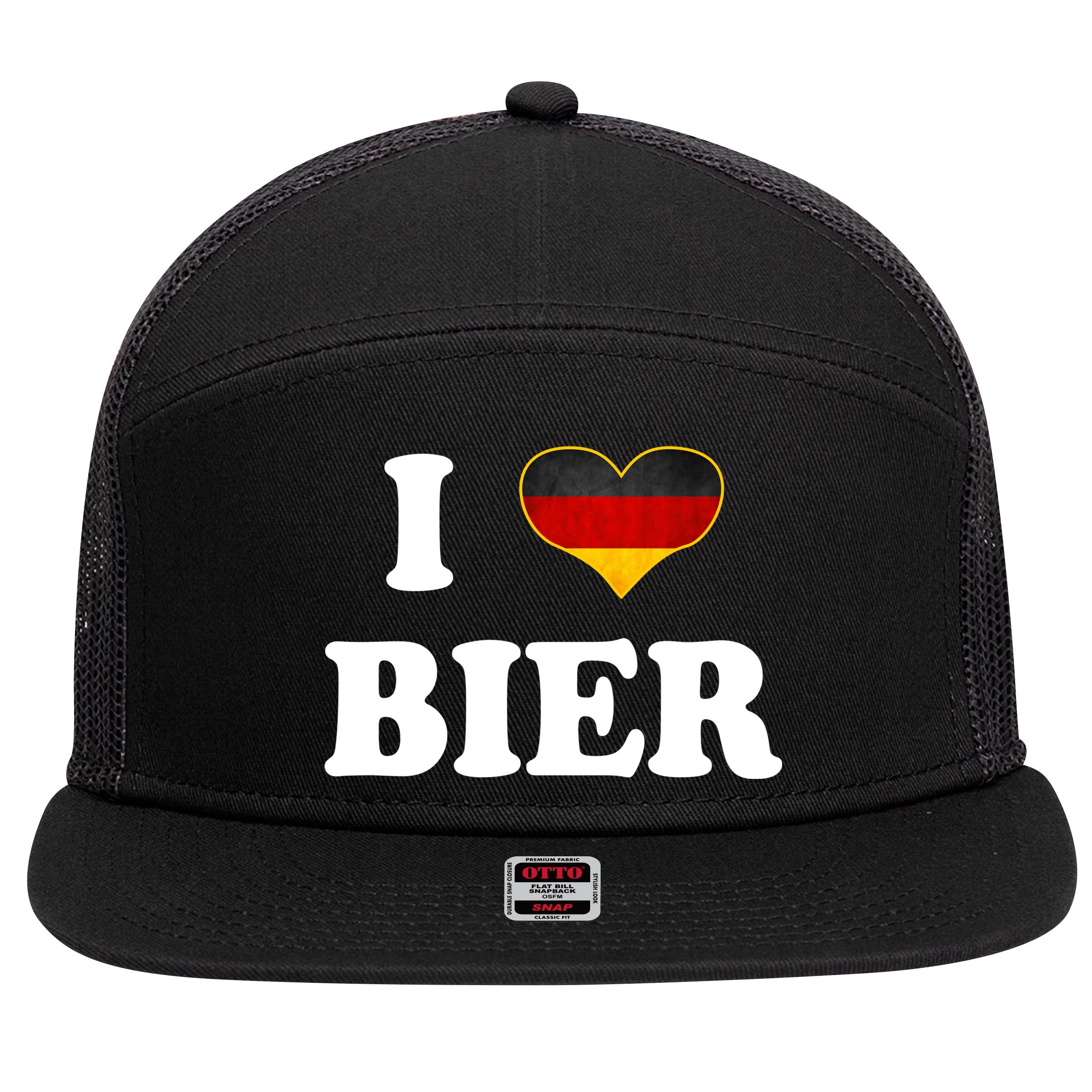 I Love Bier Octoberfest Beer Drinking Germany Flag 7 Panel Mesh Trucker Snapback Hat