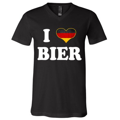 I Love Bier Octoberfest Beer Drinking Germany Flag V-Neck T-Shirt