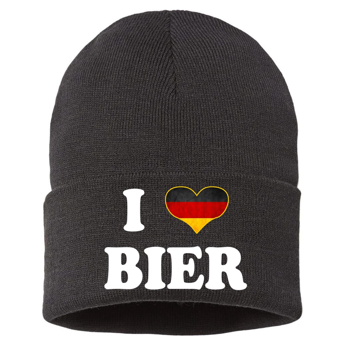 I Love Bier Octoberfest Beer Drinking Germany Flag Sustainable Knit Beanie