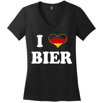 I Love Bier Octoberfest Beer Drinking Germany Flag Women's V-Neck T-Shirt