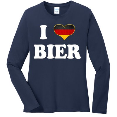 I Love Bier Octoberfest Beer Drinking Germany Flag Ladies Long Sleeve Shirt