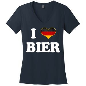 I Love Bier Octoberfest Beer Drinking Germany Flag Women's V-Neck T-Shirt