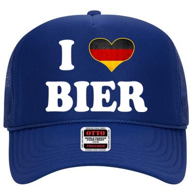 I Love Bier Octoberfest Beer Drinking Germany Flag High Crown Mesh Back Trucker Hat