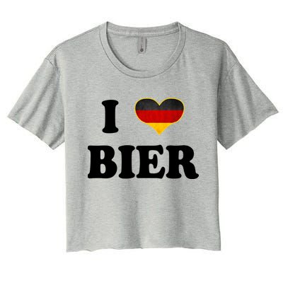 I Love Bier Octoberfest Beer Drinking Germany Flag Women's Crop Top Tee