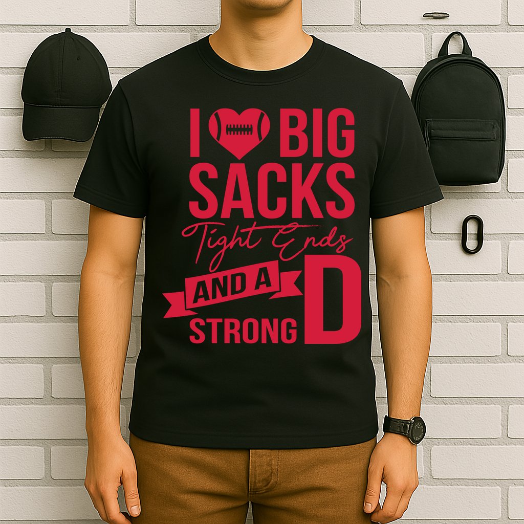 I Love Big Sacks Tight Ends And A Strong D T-Shirt