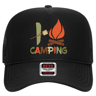 I Love Camping Campfire And S'more High Crown Mesh Back Trucker Hat