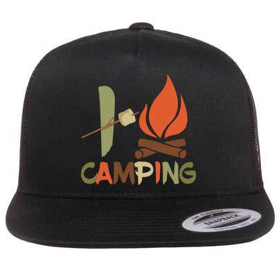 I Love Camping Campfire And S'more Flat Bill Trucker Hat