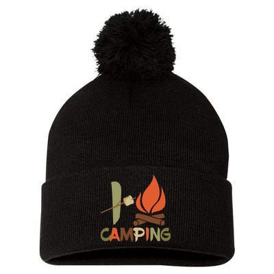 I Love Camping Campfire And S'more Pom Pom 12in Knit Beanie