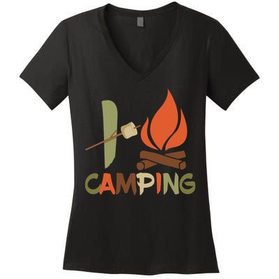 I Love Camping Campfire And S'more Women's V-Neck T-Shirt
