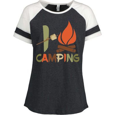 I Love Camping Campfire And S'more Enza Ladies Jersey Colorblock Tee