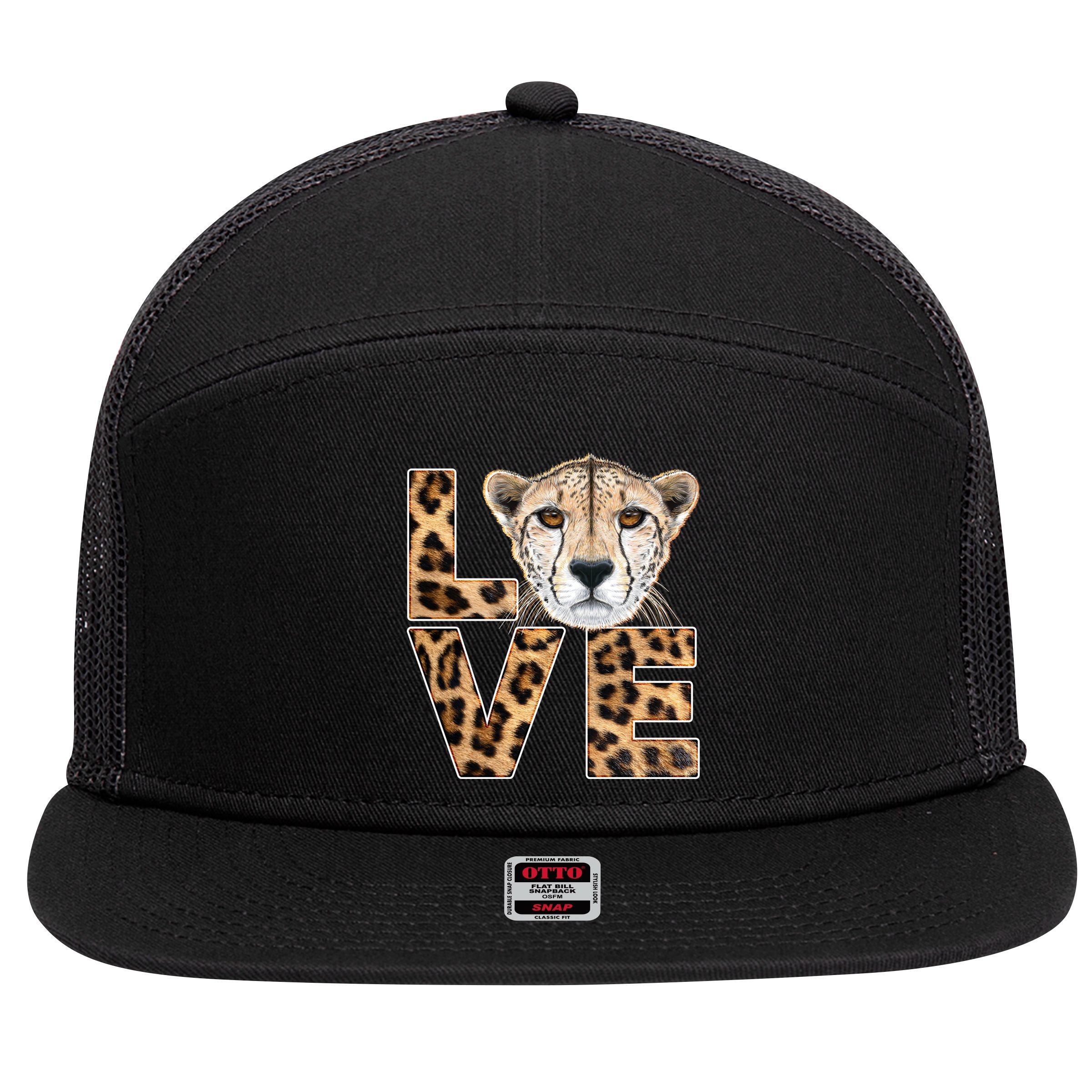 I Love Cheetahs 7 Panel Mesh Trucker Snapback Hat