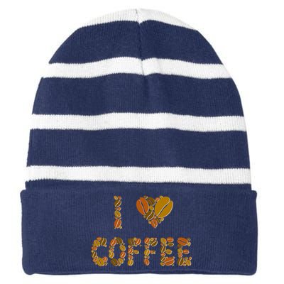 I Love Coffee Striped Beanie with Solid Band