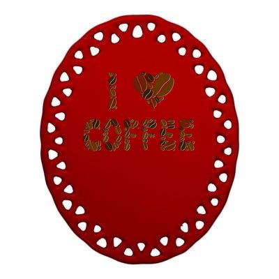 I Love Coffee Ceramic Oval Ornament