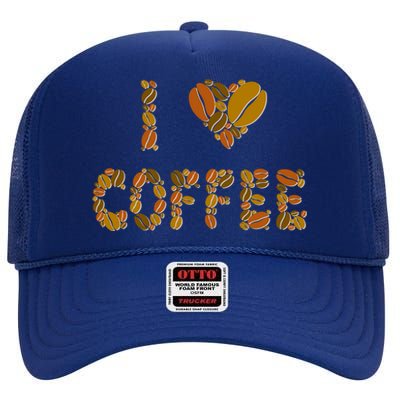 I Love Coffee High Crown Mesh Back Trucker Hat