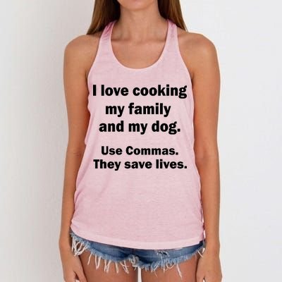 I Love Cooking My Family Commas Save Lives Women's Knotted Racerback Tank