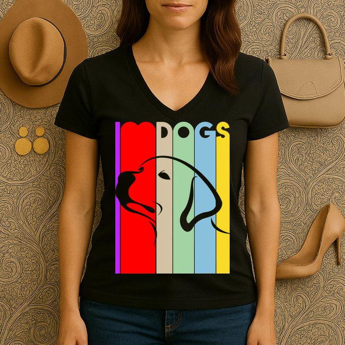 I Love Dogs Cute Dog Lovers Women's V-Neck T-Shirt