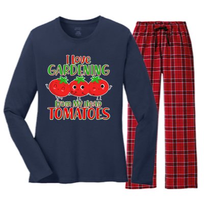 I Love Gardening From My Head Tomatoes Women's Long Sleeve Flannel Pajama Set 