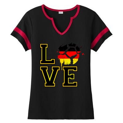 I Love Germany Futbol Soccer Ladies Halftime Notch Neck Tee