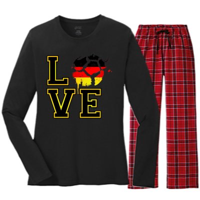 I Love Germany Futbol Soccer Women's Long Sleeve Flannel Pajama Set 