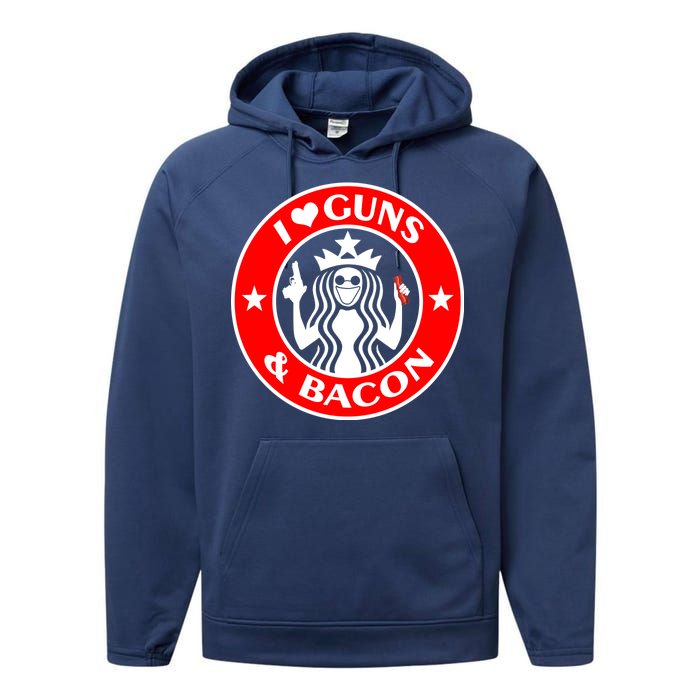 I Love Guns And Bacon Performance Fleece Hoodie