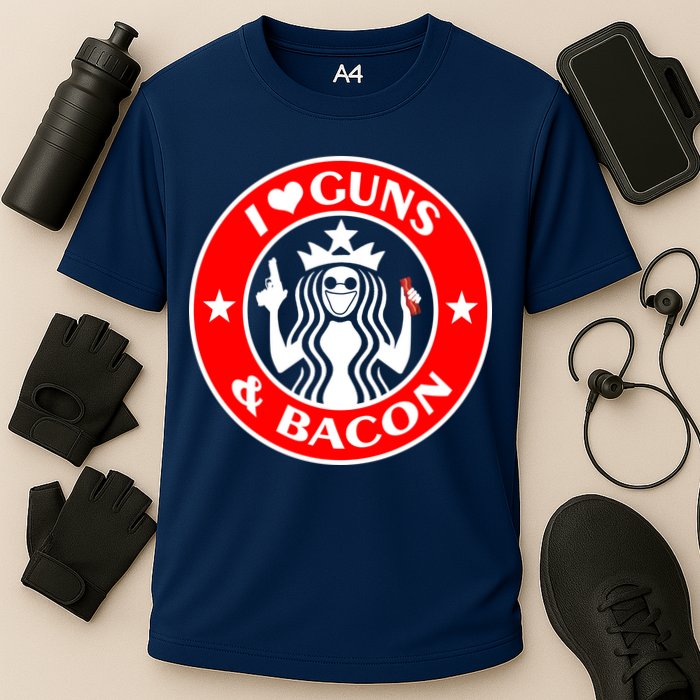 I Love Guns And Bacon Cooling Performance Crew T-Shirt