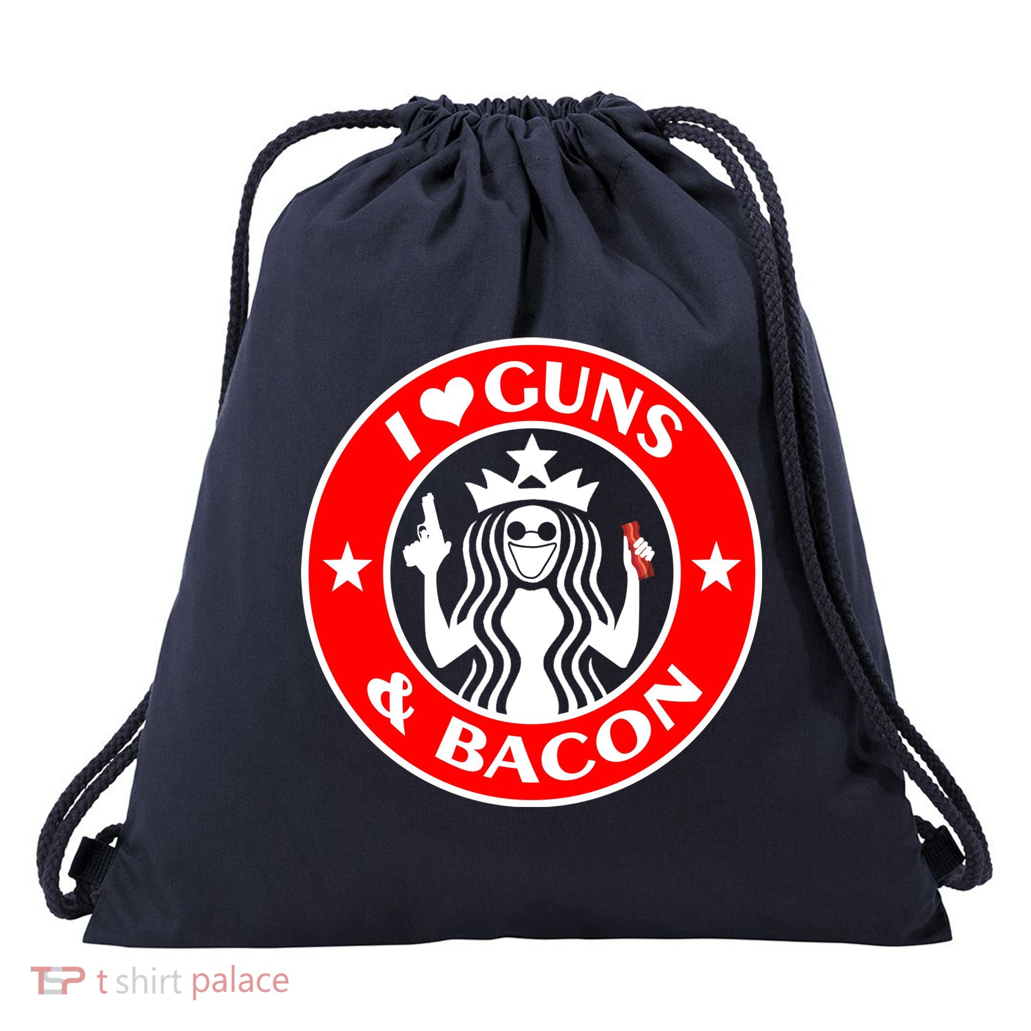 I Love Guns And Bacon Drawstring Bag