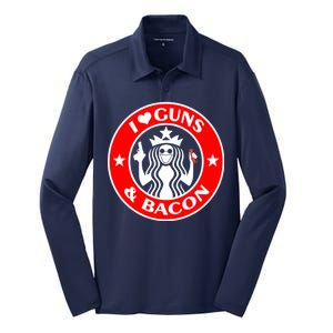 I Love Guns And Bacon Silk Touch Performance Long Sleeve Polo