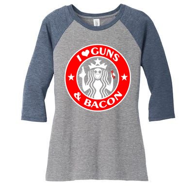 I Love Guns And Bacon Women's Tri-Blend 3/4-Sleeve Raglan Shirt