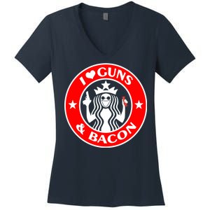 I Love Guns And Bacon Women's V-Neck T-Shirt