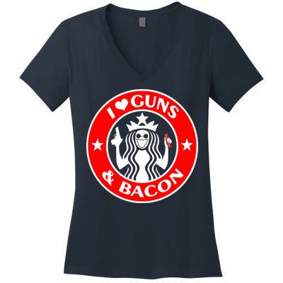 I Love Guns And Bacon Women's V-Neck T-Shirt