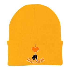 I Love Heart Halloween Cute Black Cat Balloon Knit Cap Winter Beanie