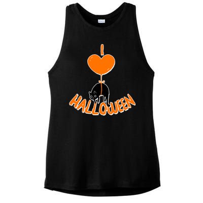 I Love Heart Halloween Cute Black Cat Balloon Ladies PosiCharge Tri-Blend Wicking Tank