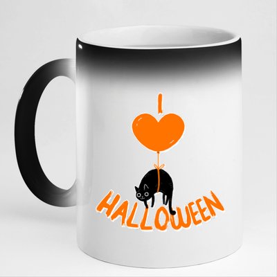 I Love Heart Halloween Cute Black Cat Balloon 11oz Black Color Changing Mug