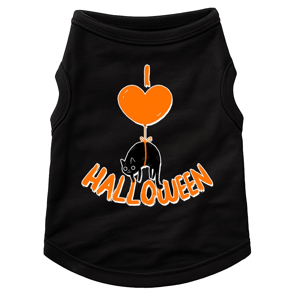 I Love Heart Halloween Cute Black Cat Balloon Doggie Tank