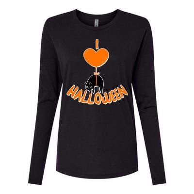 I Love Heart Halloween Cute Black Cat Balloon Womens Cotton Relaxed Long Sleeve T-Shirt