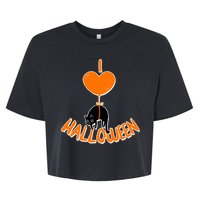 I Love Heart Halloween Cute Black Cat Balloon Bella+Canvas Jersey Crop Tee