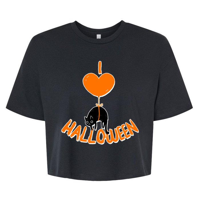 I Love Heart Halloween Cute Black Cat Balloon Bella+Canvas Jersey Crop Tee