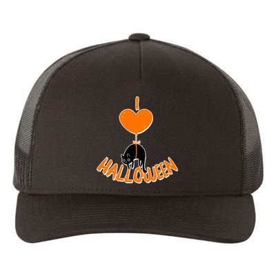 I Love Heart Halloween Cute Black Cat Balloon Yupoong Adult 5-Panel Trucker Hat