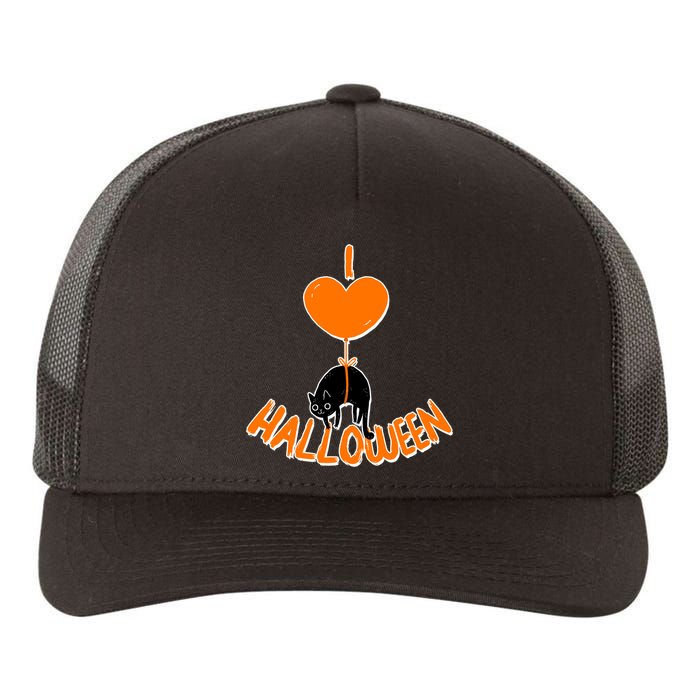 I Love Heart Halloween Cute Black Cat Balloon Yupoong Adult 5-Panel Trucker Hat