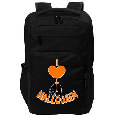 I Love Heart Halloween Cute Black Cat Balloon Impact Tech Backpack