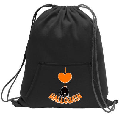 I Love Heart Halloween Cute Black Cat Balloon Sweatshirt Cinch Pack Bag