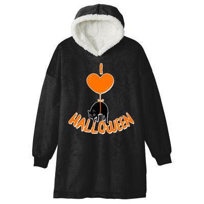 I Love Heart Halloween Cute Black Cat Balloon Hooded Wearable Blanket